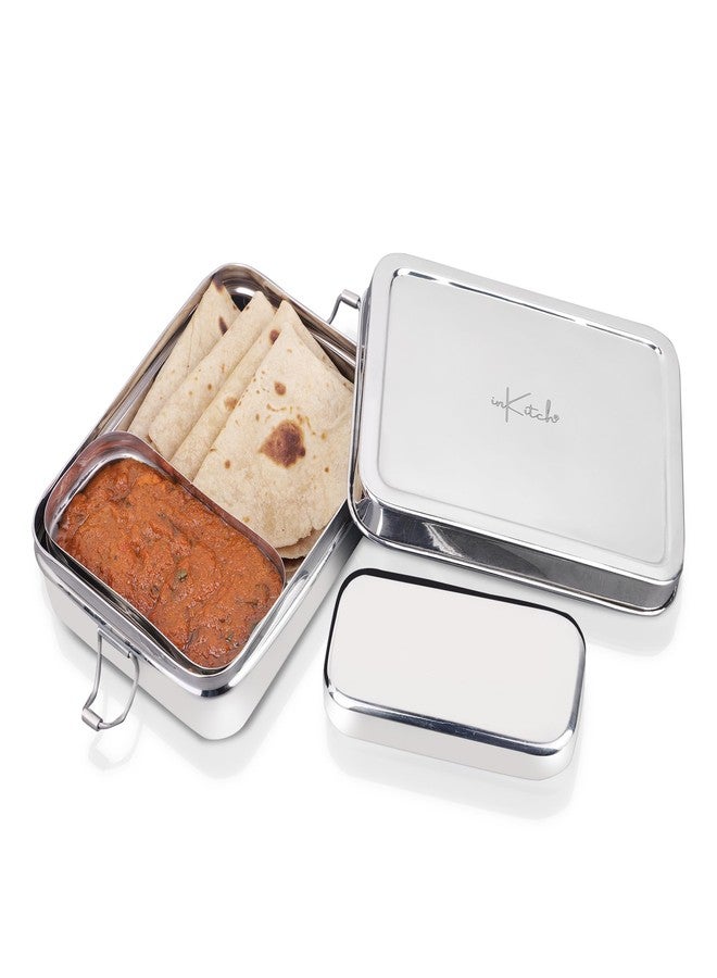 inKitch Stainless Steel Square Tiffin Box for Kids & Office | 650ML Rectangle Lunch Box with Inner Box & Locking Clip | Leak-Proof Steel Tiffin for School, College & Work | Durable & Food Safe - Image 4